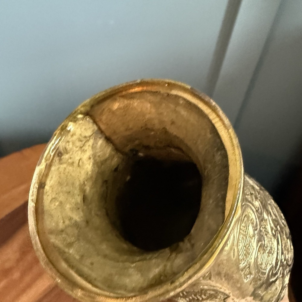 Heavy Cast Brass Asian Inspired Sculptural Vase Form Open Bottom 9" - Picture 12 of 13